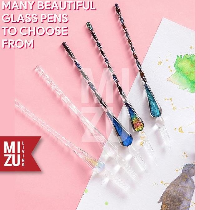 

NEW MIZU PENNA VETRO XII GLASS Dip Pen Kaca Calligraphy Set 12 Tinta Shimmering Glitter INK