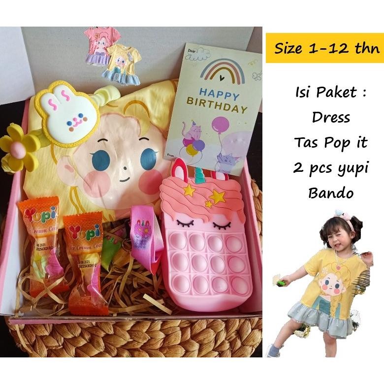 Hampers Kado Ulang Tahun Dress Import Usia 1-12 Tahun - Hadiah kado box anak cewek AST