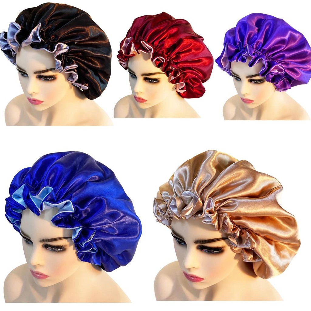 1PC Solid Satin Bonnet Cap Long Hair Care Women Night Sleep Hat Adjust Hair Styling Cap Silk Head Wr