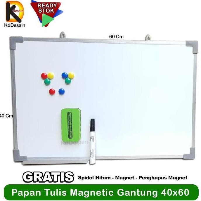 

BEBAS ONGKIR - Papan Tulis Whiteboard Magnetic Gantung 40x60 Spidol Hitam Mgnet Hapus