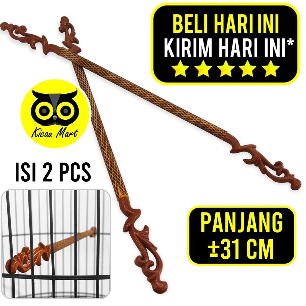 KICAU MART Tangkringan Bakar Isi 2 Motif Sisik Ular Salak Nanas Ujung Ukir Tangkringan Sangkar Kanda