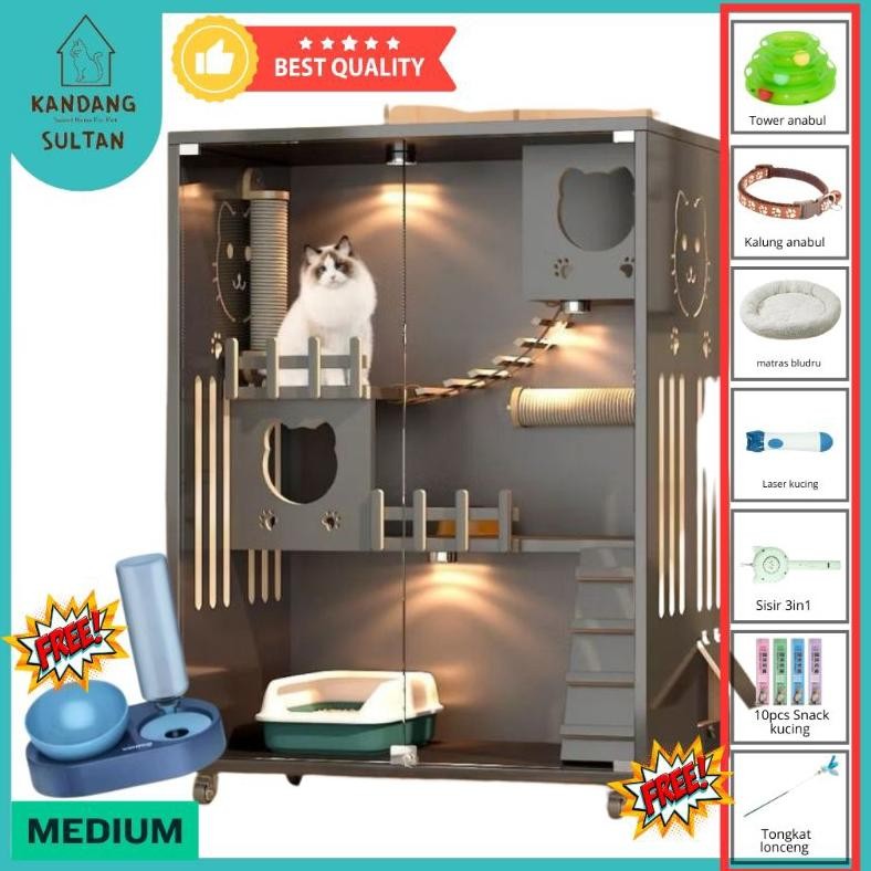 Kandangsultan-Catquarium|Villa|Kandang|Rumah Kucing Kayu Medium C Hitam Marmer 90*60*125cm Terbuat D