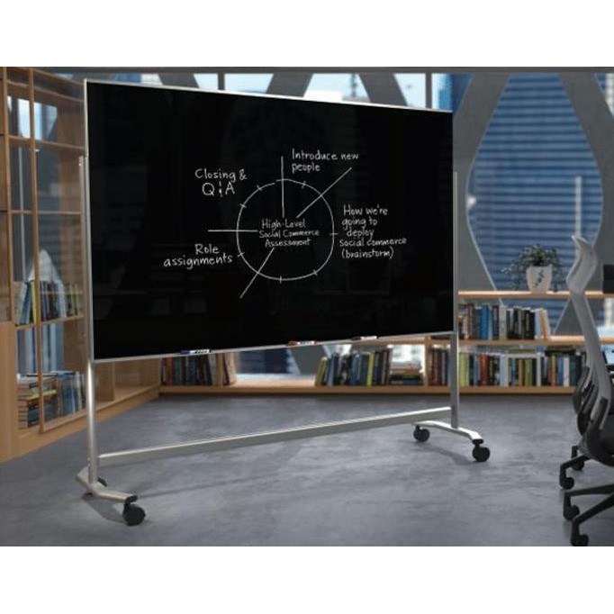 

TERMURAH - Glassboard Hitam Standing Papan Tulis Blackboard Kaca Non Magnetic EcoSave