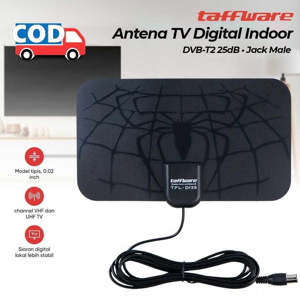 er-6 Aw89 Antena TV Digital DVB-T2 25dB VHF UHF Indoor Tanpa Kabel Spider Jack Male Plug Sinyal Kuat