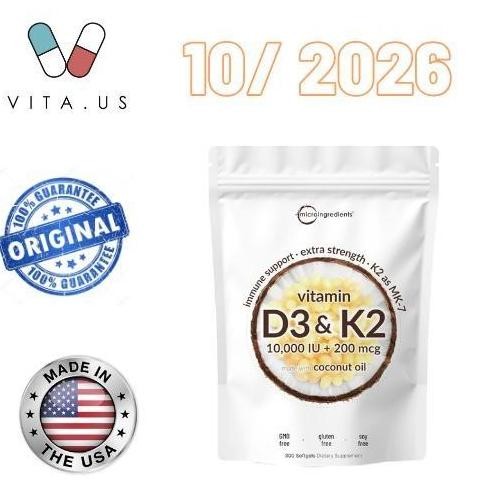 TERBARU - MicroIngredients Vitamin D3 250mcg 10000IU + K2 200mcg isi 300 softgels