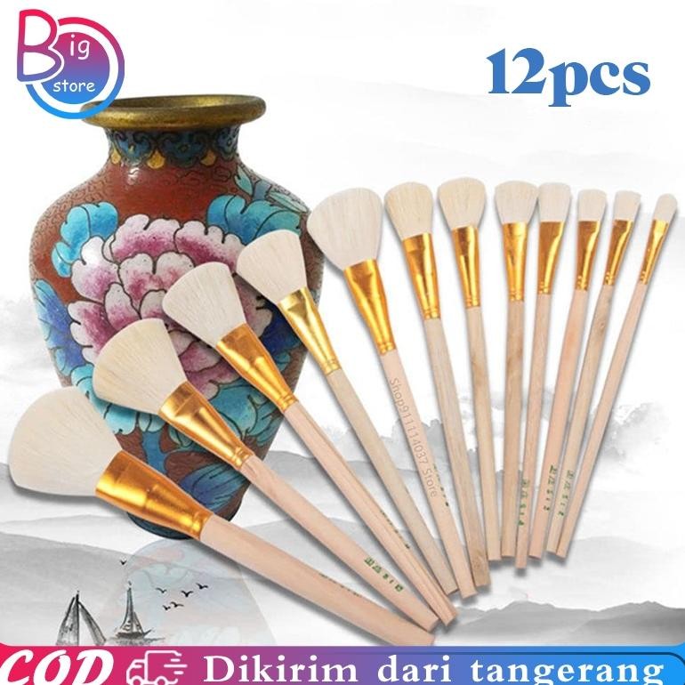 

baru set kuas kue bulu domba 12pcs ukuran 1#-20# - kuas olesan roti / pastry brush kayu