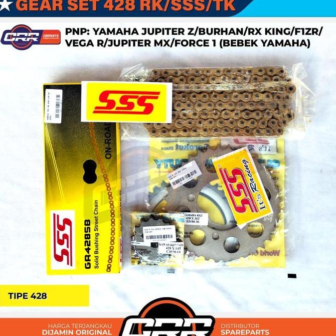 Girset Gear Set Ger Satu Paket 428 SSS Yamaha RX King RX Spesial Jupiter Z Vega R Jupiter MX F1ZR Uk