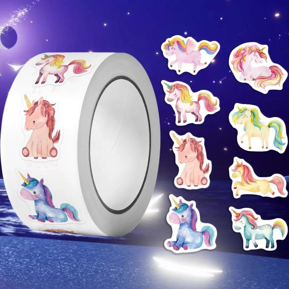 

500Pcs/Roll Heterotypic Unicorn Pegasus Stickers 2.5cm/1.0'' Interactive Communication Game Learning Rewards, Adorn Gifts
