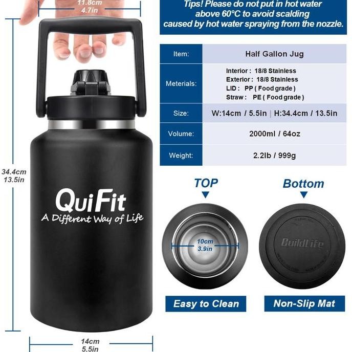 Sale Quifit - [2Lbln] Botol Minum Stainless Steel Motivasi Dengan Sedotan