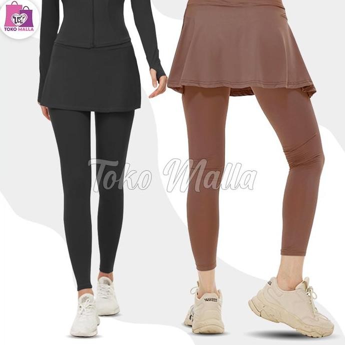 Legging Rok Celana Olahraga Wanita 2in1 Sporty Bawahan Senam Casual Streach Melar Elastis Gym Sport 