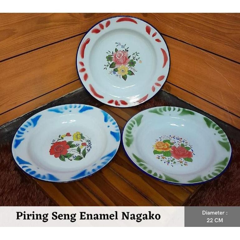Piring Seng Enamel Motif Jadul 22 Cm Bunga Besi Jaman Dulu Legend Ready