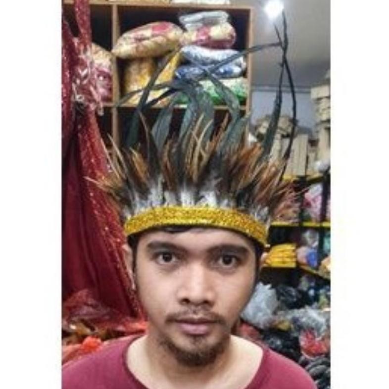 Aksesoris bulu kepala //topi bulu adat Dayak - Papua MURAH