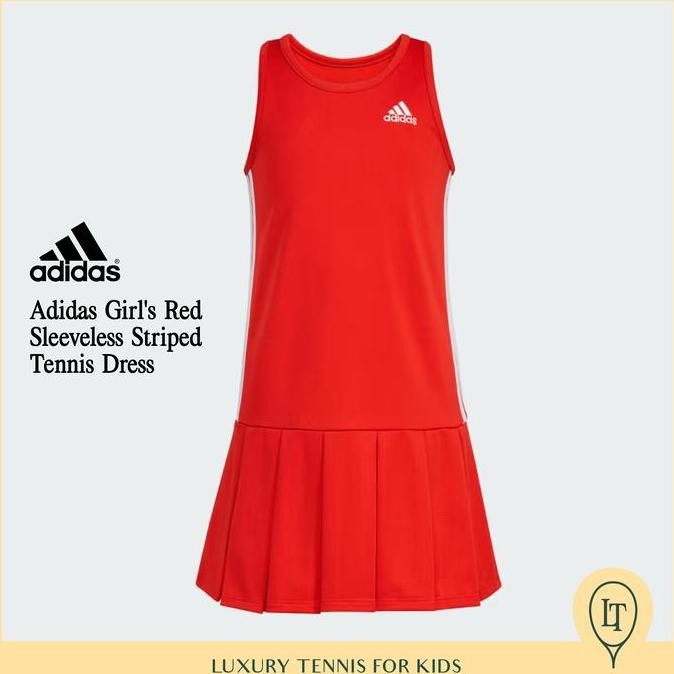 TERBARU (Luxury Tennis Kids) Adidas Girl's Red Sleeveless Striped Tennis Dress | 100% Brand New Auth