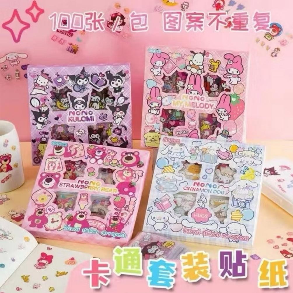 

Sticker Sanrio Lotso Isi 100 Pcs Per Box Kuromi Kulomi Cinnamoroll My Melody Terbaru Viral Stiker Nono Mini Besar Jumbo Anak Hiasan Tempelan Stok Baru