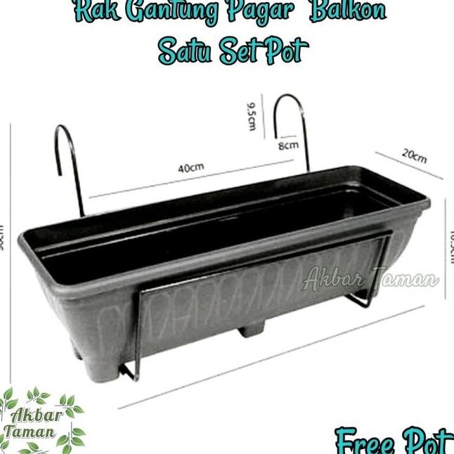 Satu Set Pot Gantungan Pot Bunga Besi Pagar Balkon Free Pot