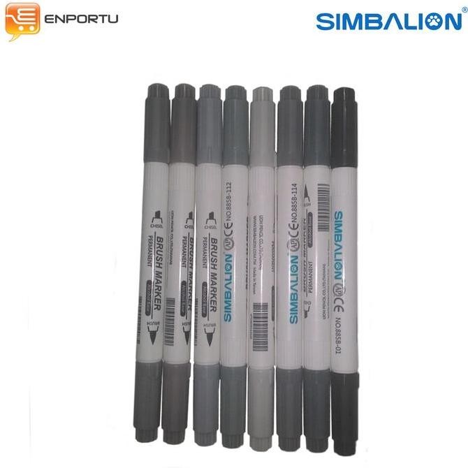 

Sale Simbalion Brush Marker Set Grey Color - Coloring Brush Pen 8Warna