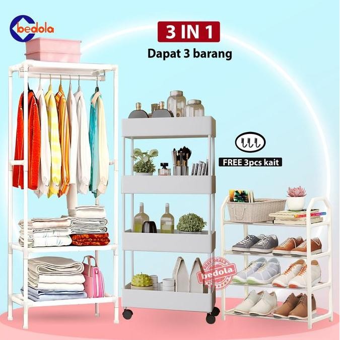 Bedola combo 3 in 1 (COD) persegi rak baju + square rak serbaguna 4 susun +rak sepatu 4 layer HC