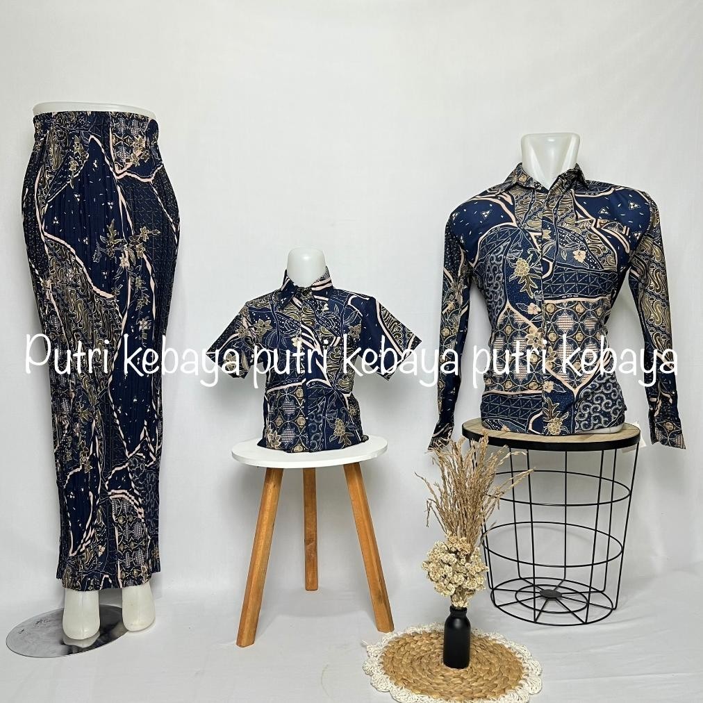 Rhh-1823 Couple Batik Ibu Anak Dan Ayah Couple Keluarga Couple Family Couple Kemeja Panjang Rok Plis