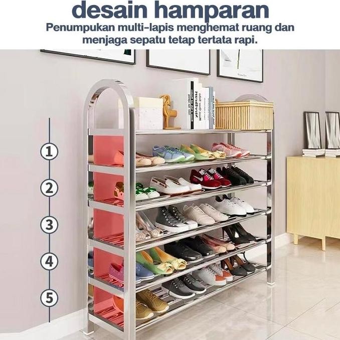 Rak Sepatu & Sendal Stainless Steel 6/5/4/3 Susun /Rak Sepatu Kokoh Tempat Sepatu Sendal Besi Rak Se
