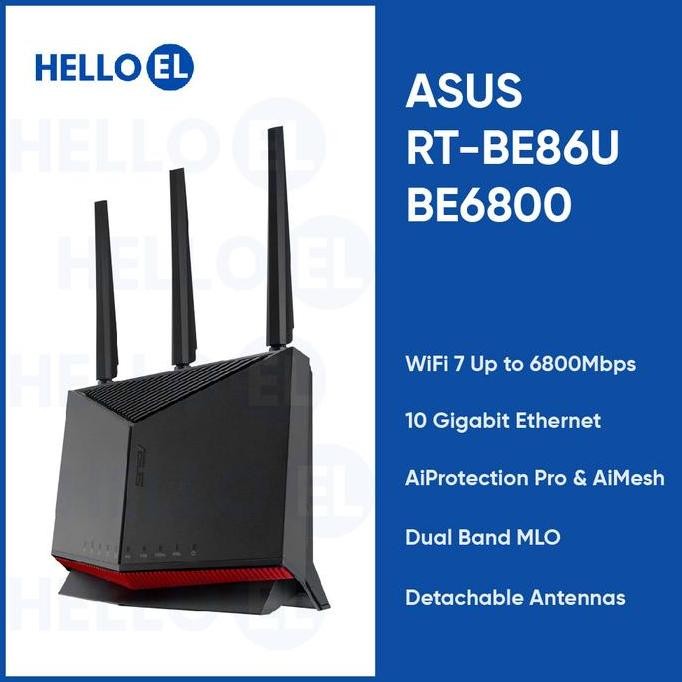 Asus Rt-Be86U Be6800 Wifi 7 6800Mbps 10 Gigabit Aiprotection Pro Aimesh Network Router New Stok