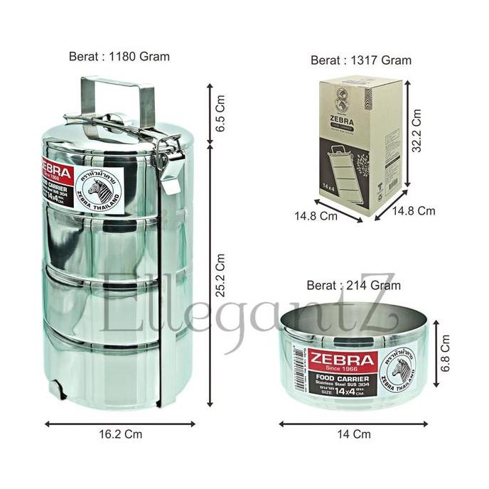 RANTANG MAKAN STAINLESS STEEL ZEBRA 4 SUSUN DIAMETER 14cm ( 150144 ) [terbaik]