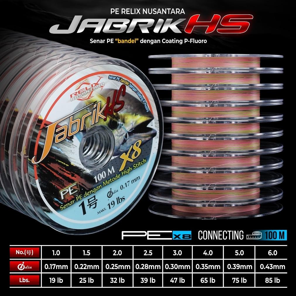 Senar Pancing relix nusantara Jabrik HS X8 100m conekting Senar Pe