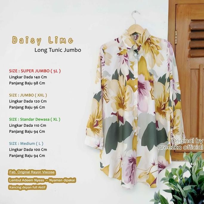 Daisy Lime Kemeja Tunik Areezka Motif Rayon Viscose Premium Ld 120 140