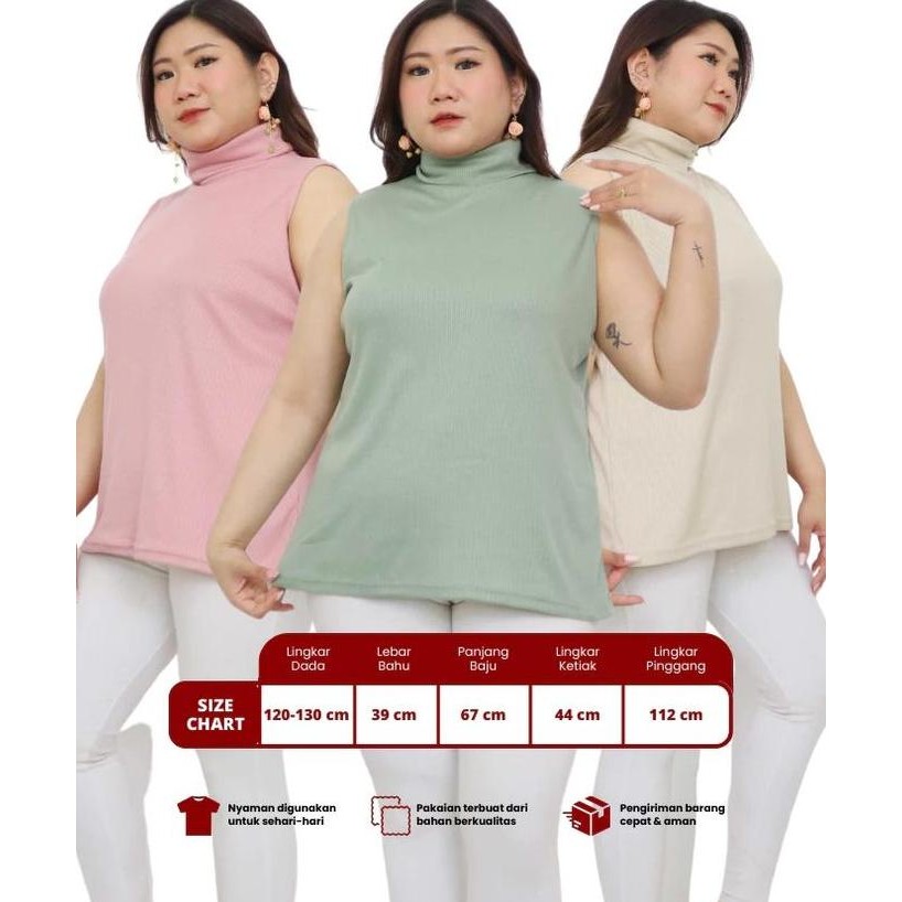 Jumbo Kaos Knit Turtleneck Inner Manset Tanpa Lengan Ld 120-130