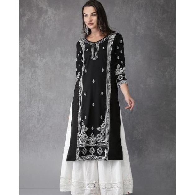 Laqueens Anouk Kurta India Kurti Hitam Black Midi Dress Atasan Wanita Remaja Tunik