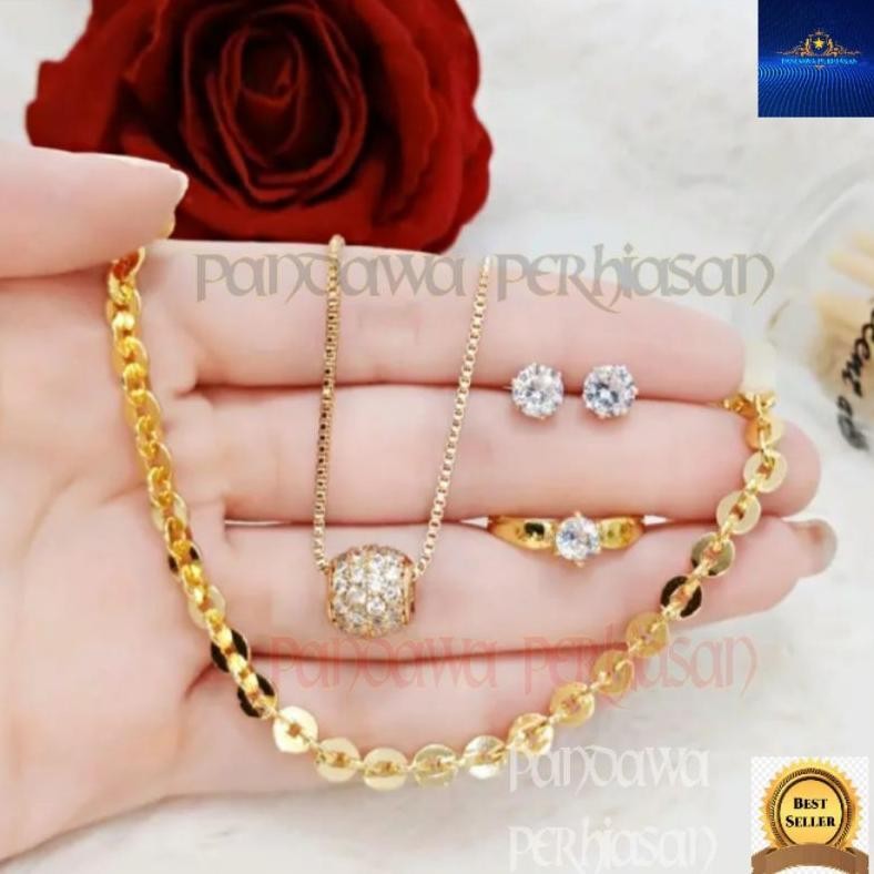 Perhiasan titanium asli anti karat Dan luntur 1 set gelang Kalung cicin dan anting  aksesoris fashio
