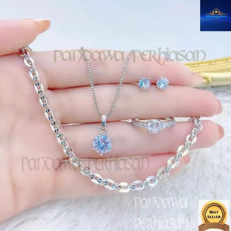 Perhiasan titanium asli anti karat Dan luntur 1 set gelang Kalung cicin dan anting  aksesoris fashio