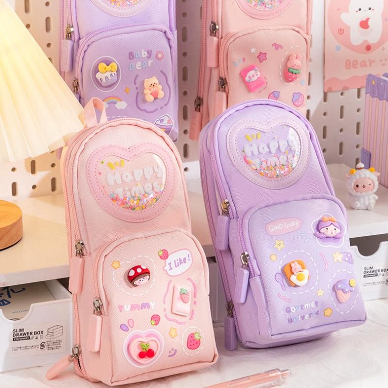

JH8 Gaya baruTempat pensil kotak 3D Anak perempuan Lucu Besar/ Kotak pensil kanvas 6 ruang/Kotak pensil anak sekolah/Tempat pensil kapasitas besar stroberi/ceri/es krim