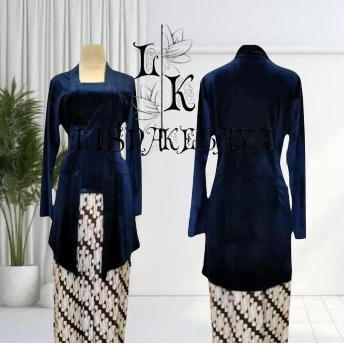 Kebaya Bludru Model Kutu Baru Polos untuk Pesta Wanita - Tersedia dalam 4 Ukuran - Navy, Kondangan, 
