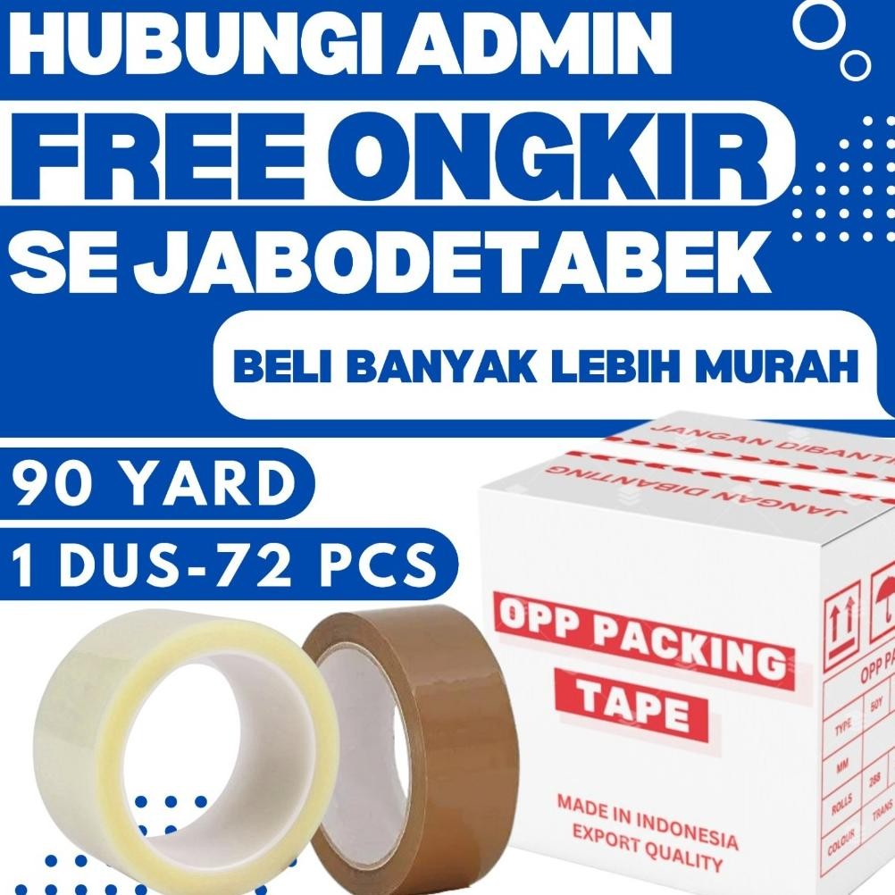

JH8 1 DUS 72 PCS Lakban 45mm 90 Yard Bening Coklat Plakban 2 Inch 90YARD OPP Packing Tape 2" Inci 90Y