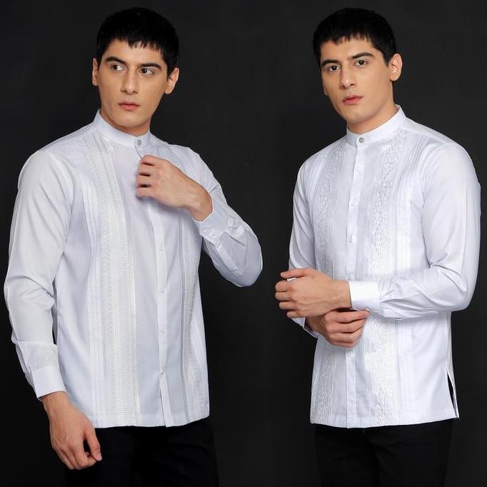 Casella Baju Koko Lengan Panjang Pleats Embroidery | Baju Koko Putih