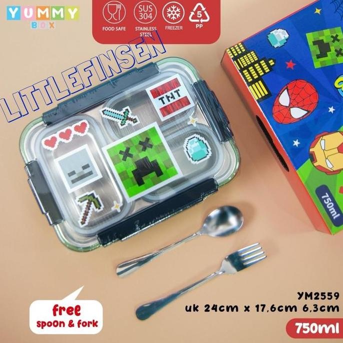 LUNCH BOX STAINLESS SEKAT TA ANTI TUMPAH/LUNCH BOX ANAK MINECRAFT SPIDERMAN MARVEL/LUNCH BOX ANAK AN