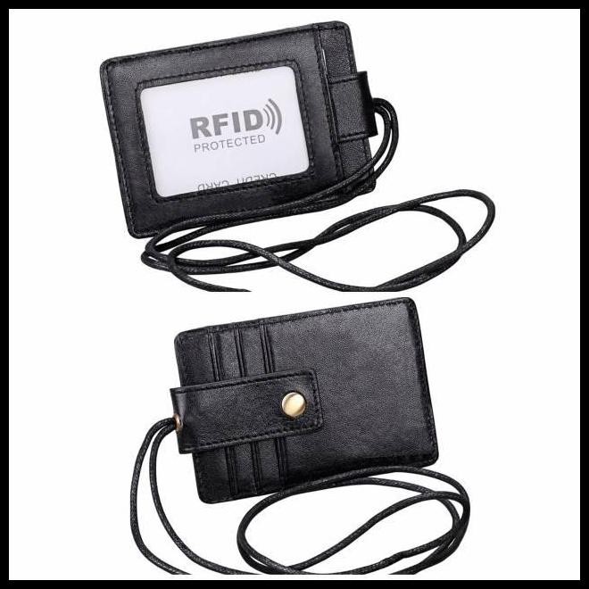 

Terlaris Wl083 - Id Card Holder Rfid Protection Genuine Leather Lanyard Name Tag Gantungan Tempat Kartu Kulit Good Quality