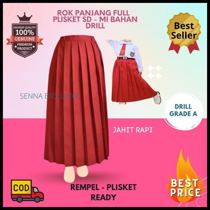 Terlaris Rok Panjang Merah Plisket Drill Purnama Asli Seragam Sekolah SD Rok Best Seller