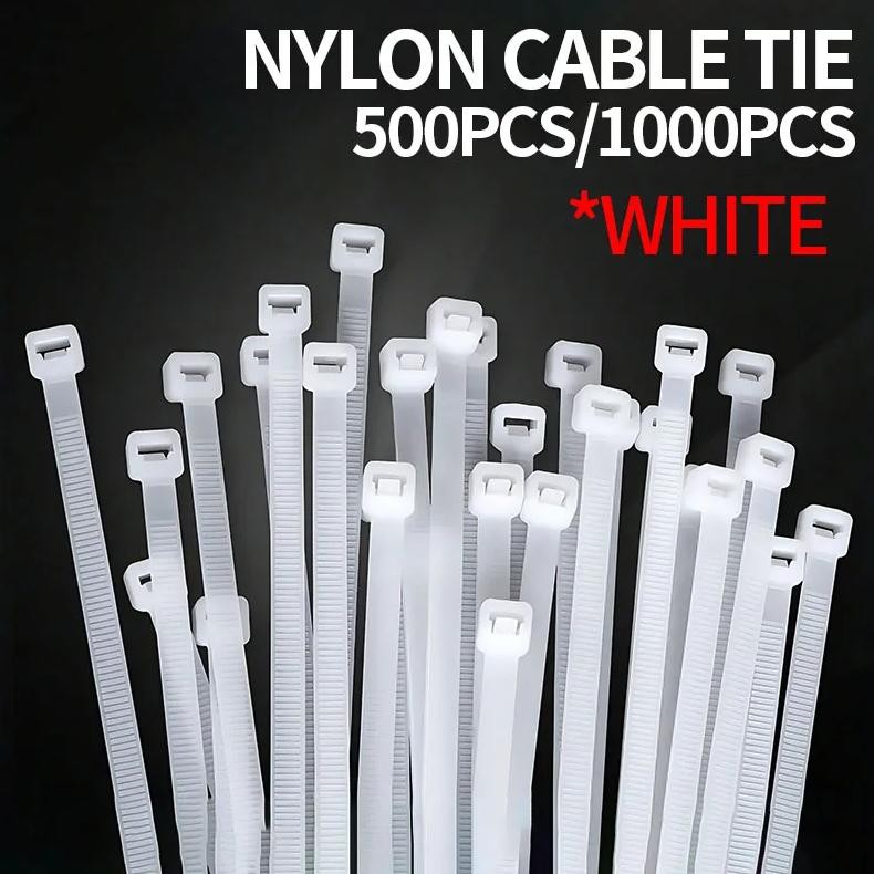 

500/1000Pcs/Bag Self-Locking Plastic Nylon Tie White Zip Wraps Strap Nylon Cable Tie Set Fastening Ring Loop Wire Wrap