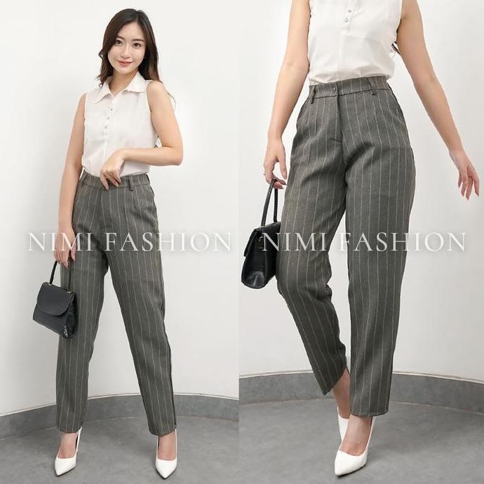 Celana Salur Wanita / Celana Baggy Motif Salur / Celana Kerja Wanita