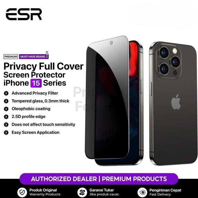 Esr Tempered Glass Iphone 15 Pro Max 15 Pro Esr Privacy Full Cover 1 Pack Anti Gores Screen Guard - 