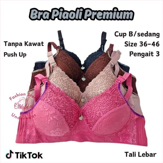 3 Pcs Bh Piaoli Premium Wanita Dewasa Bra Seksi Katun Motif Bunga Cantik