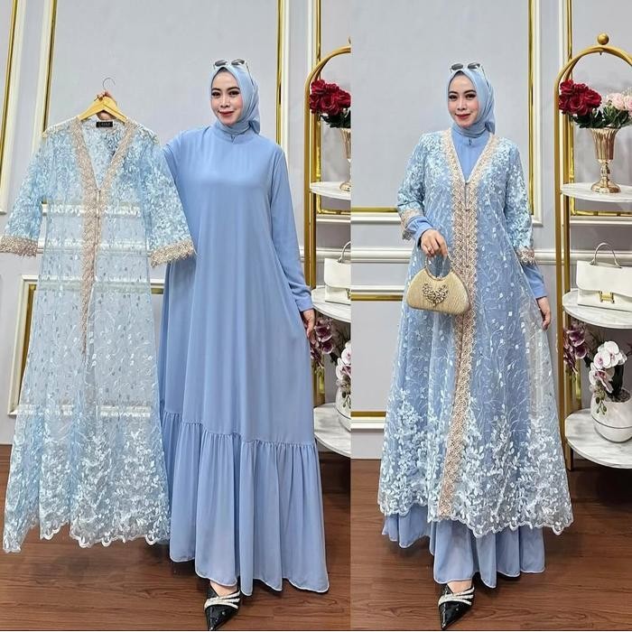 Efs Gamis Set Outher Iner Brukat Aplikasi Payet Lestari Dress / Gamis Pesta Mewah Dan Elegan Outher 