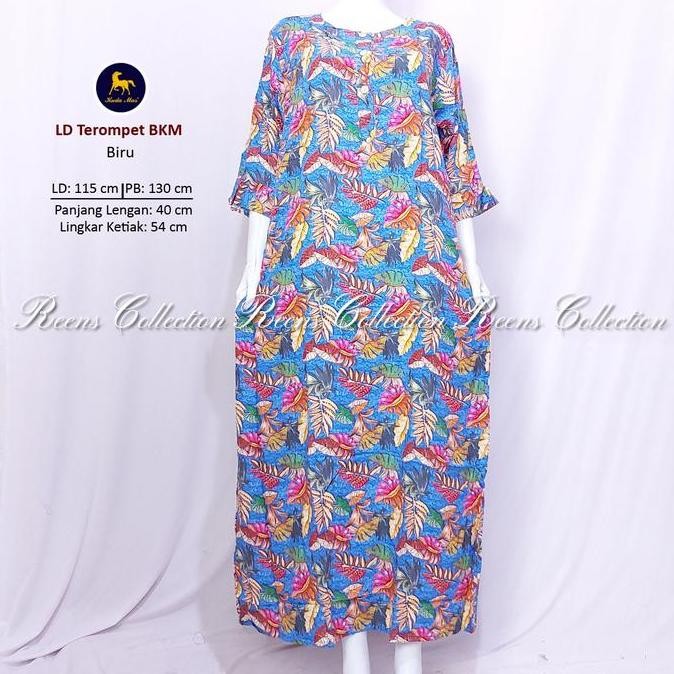 Batik Kuda Mas Longdress Terompet Lengan 3/4 | Daster Panjang Semata Kaki 3 Kancing Depan Busui Rayo