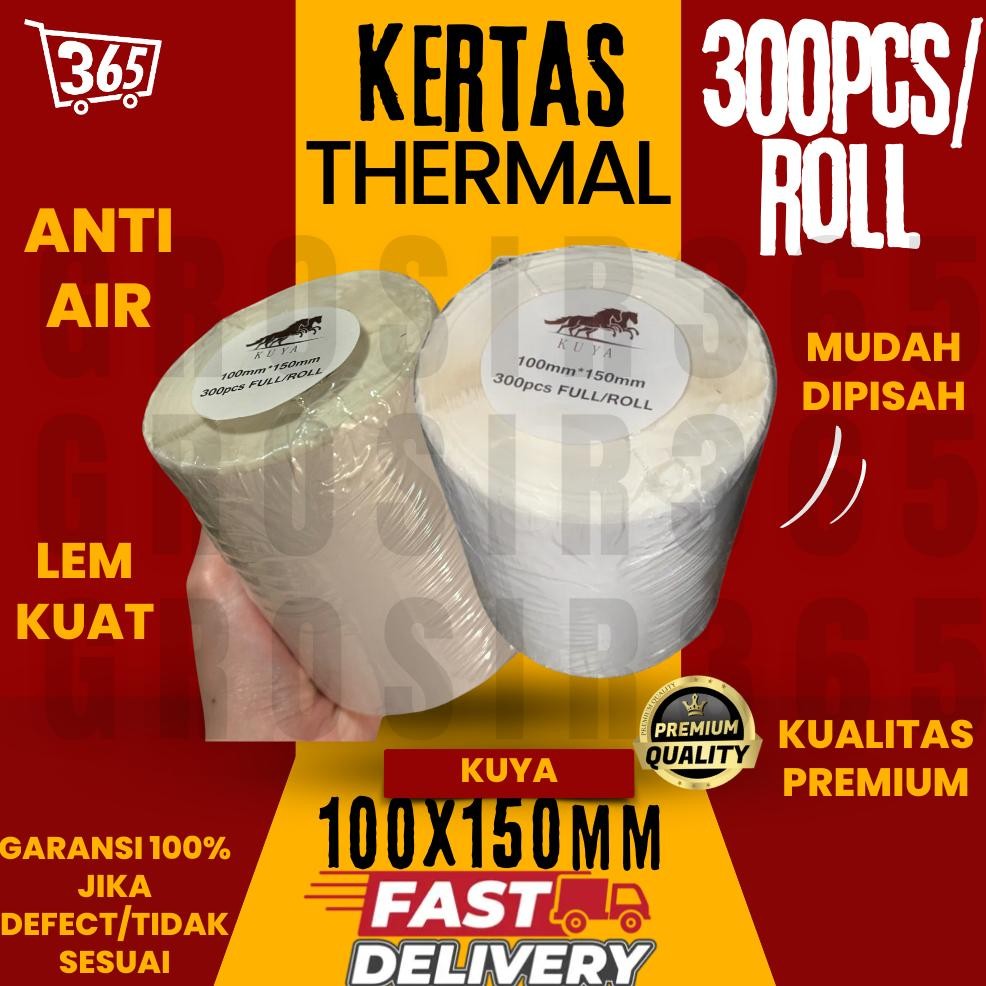 

JH8 KUYA Label Stiker Thermal Premium 100x150mm Waterproof isi 300pcs Tidak Luntur Kualitas Premium