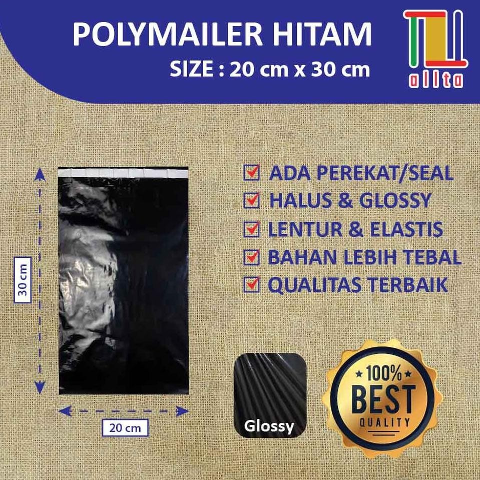 

JH8 PLASTIK PACKING OLSHOP PE POLYMAILER kantong kemasan amplop plastik 20X30 HITAM GLOSSY mewah