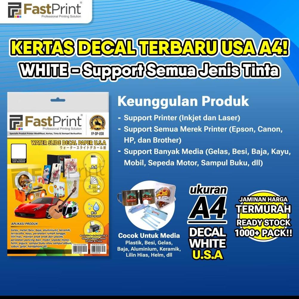 

JH8 Fast Print Kertas Water Slide Decal White USA A4 170 Gram