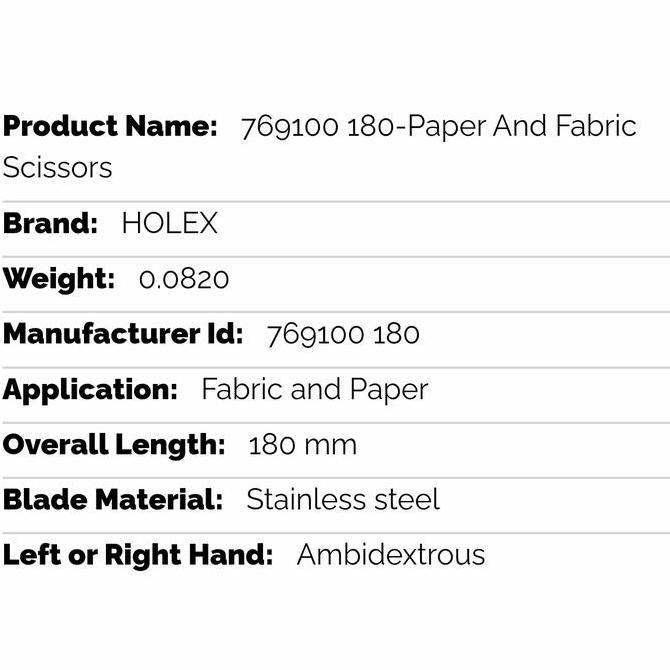 

ready !!! HOLEX GUNTING KERTAS-769100 180-Paper And Fabric Scissors HOLEX