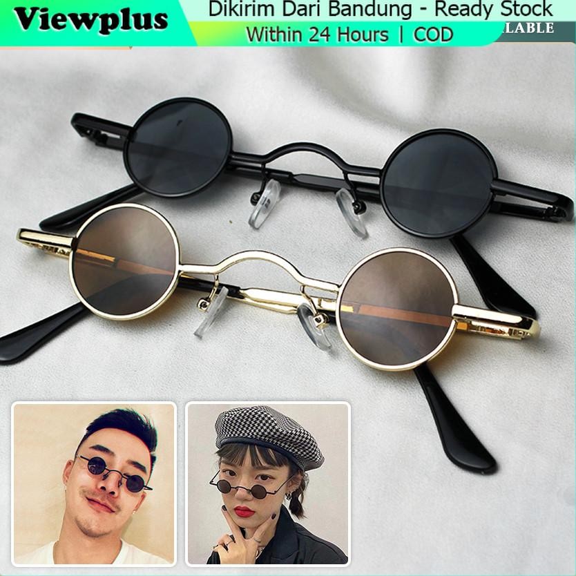 Kacamata Boboho Hitam Bulat Retro Kecil Kacamata Mini Wanita Frame Metal Gaya Retro / Kacamata Hitam