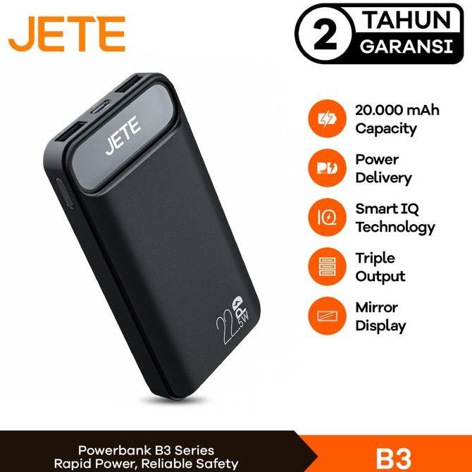 Power Bank 20000Mah Fast Charging Pd 22.5W Jete B3 With Triple Output